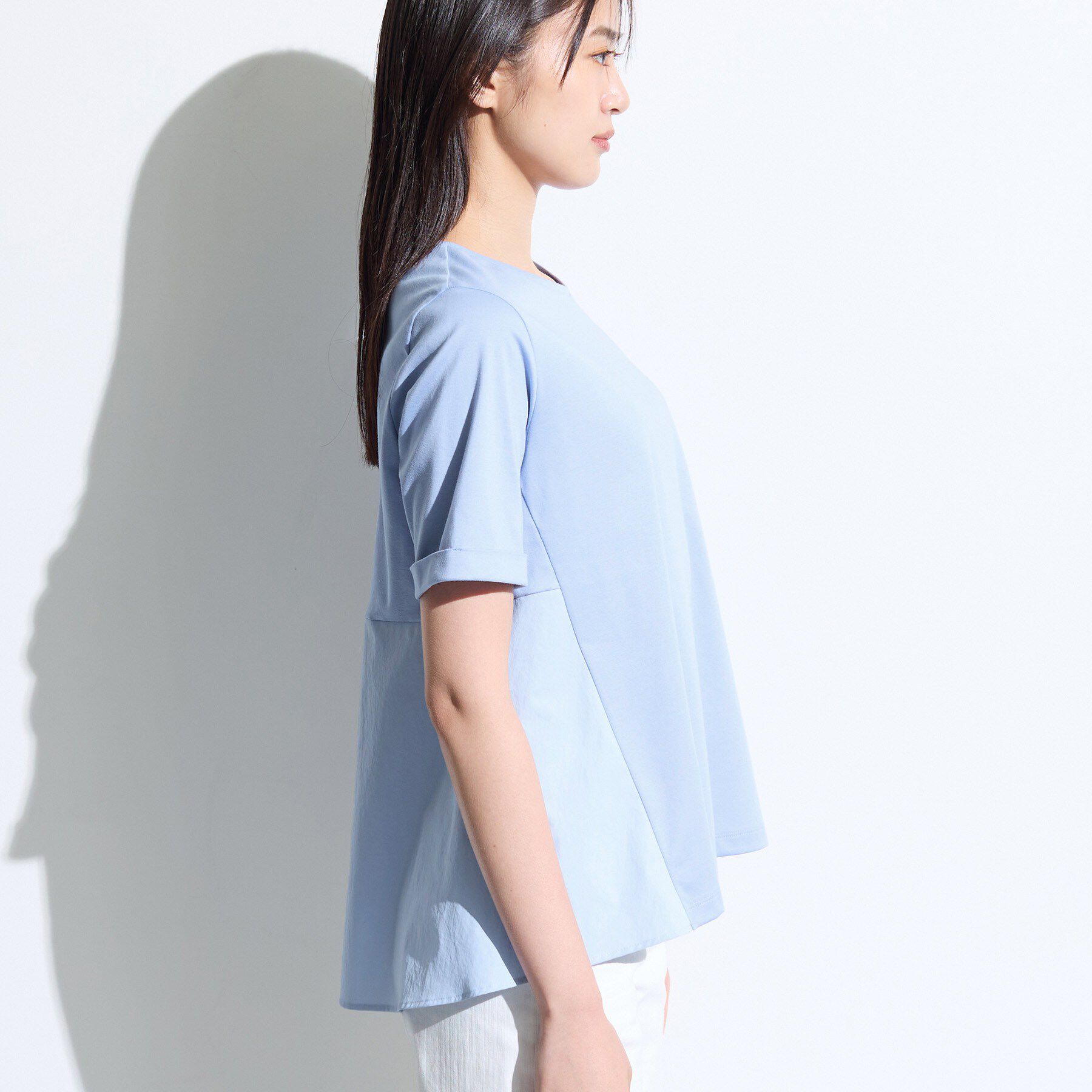 INDIVI「【バックシャン】異素材ドッキングプルオーバー」|Tシャツ・カットソー|