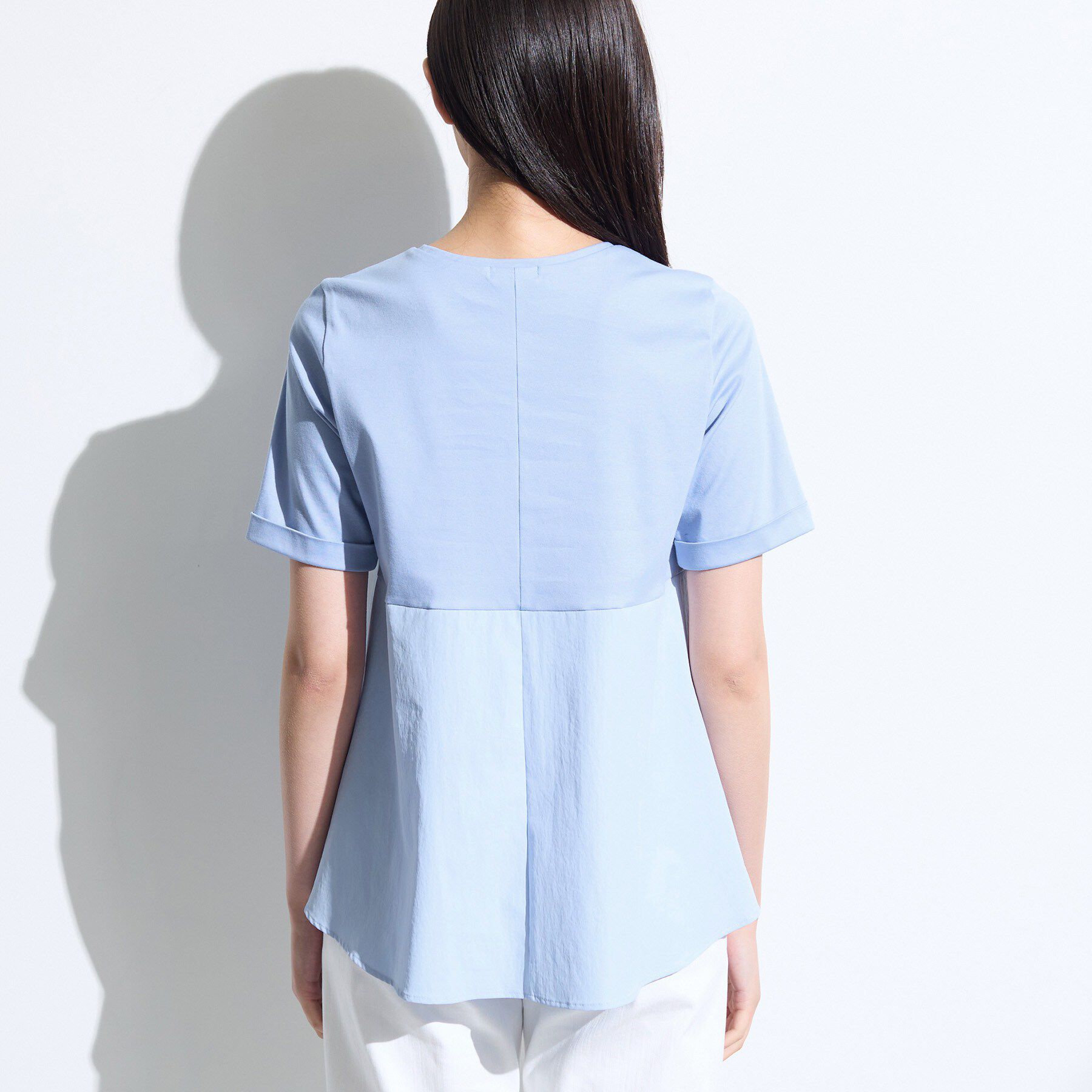 INDIVI「【バックシャン】異素材ドッキングプルオーバー」|Tシャツ・カットソー|