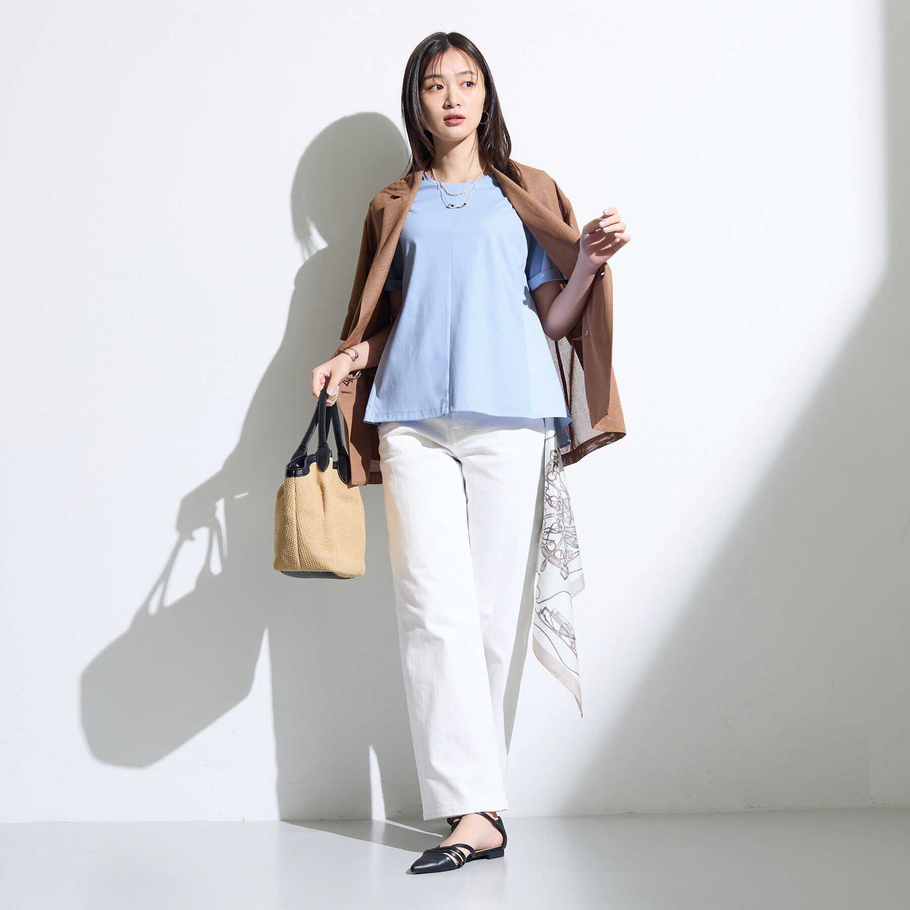 INDIVI「【バックシャン】異素材ドッキングプルオーバー」|Tシャツ・カットソー|
