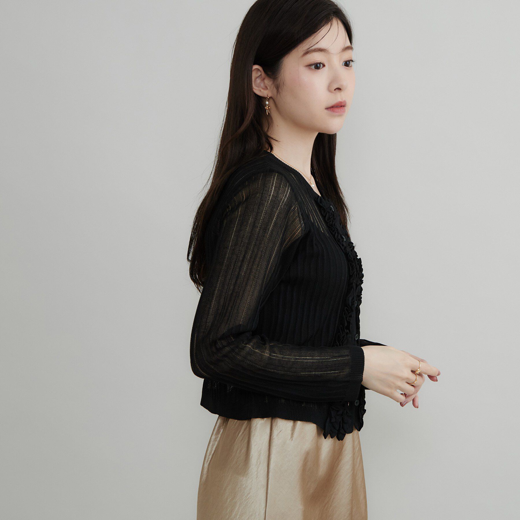 Couture broach「フロントフリルカーディガン」|カーディガン|