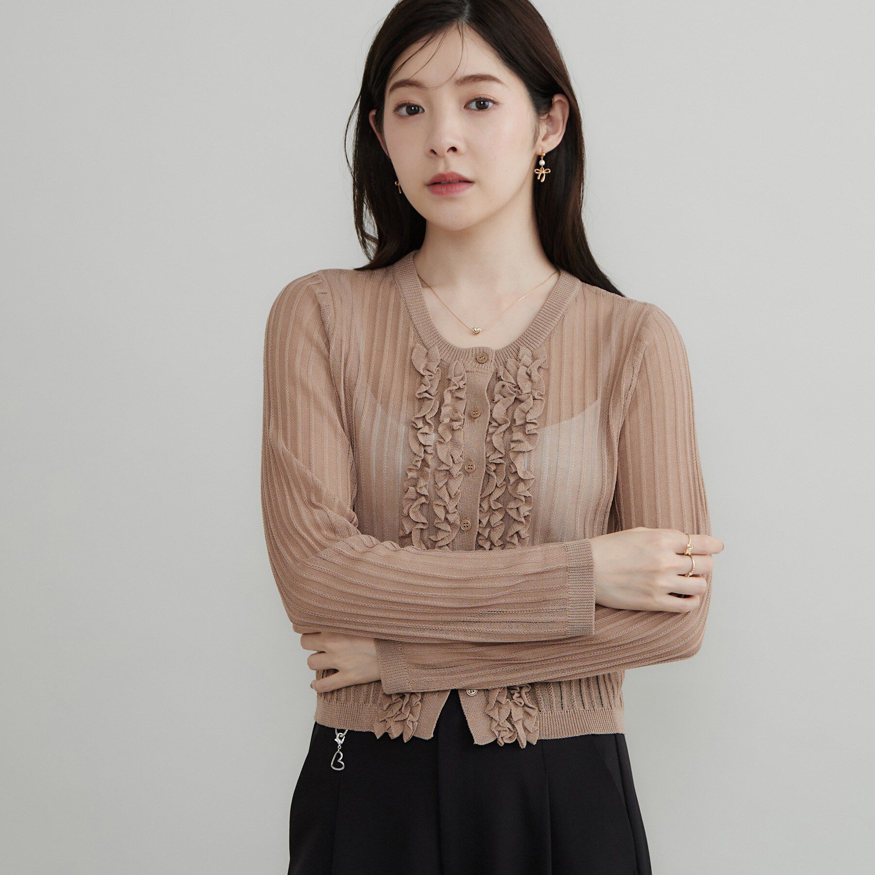 Couture broach「フロントフリルカーディガン」|カーディガン|ピンクベージュ(05