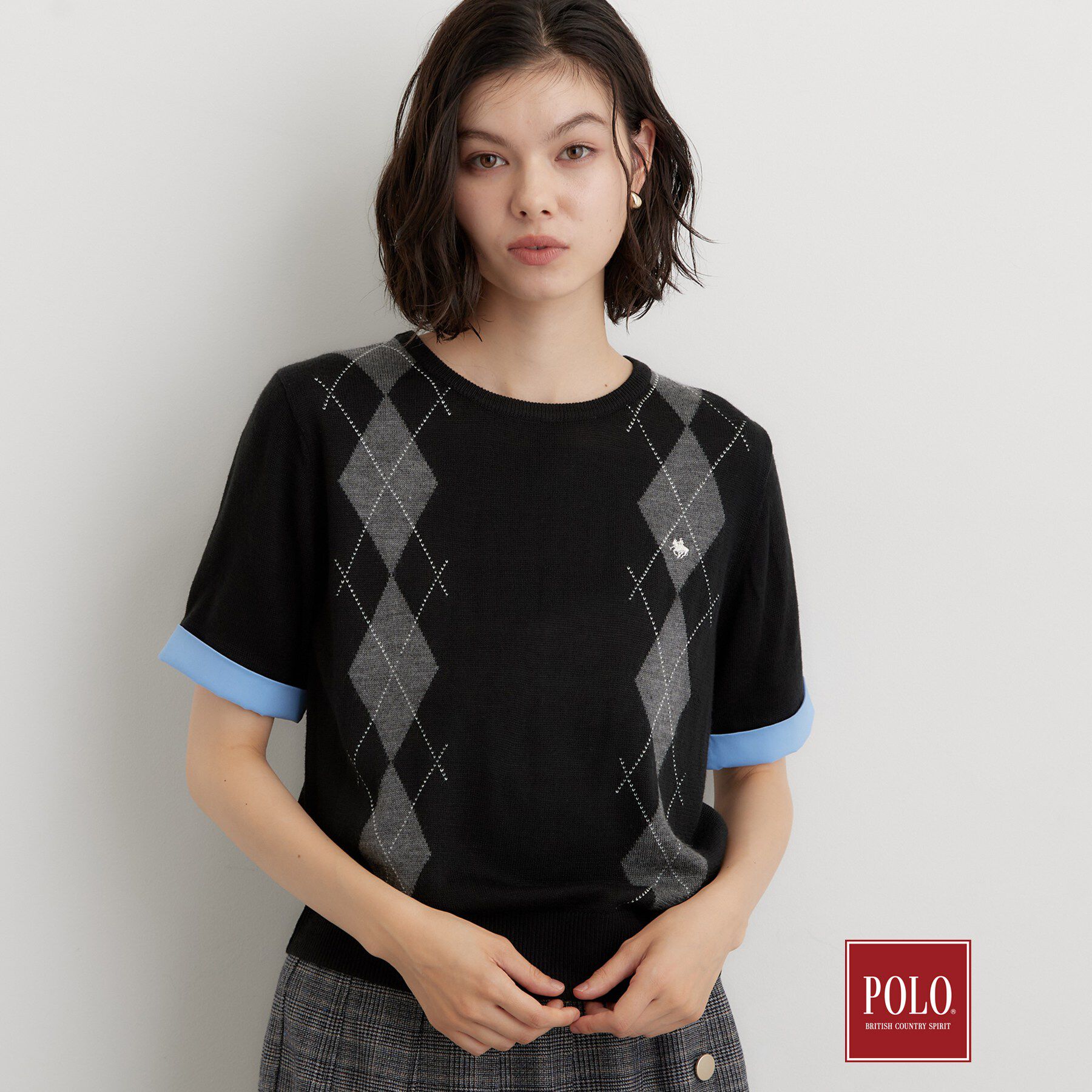 THE SHOP TK「POLO BCS/アーガイル半袖ニット」|ニット・セーター|