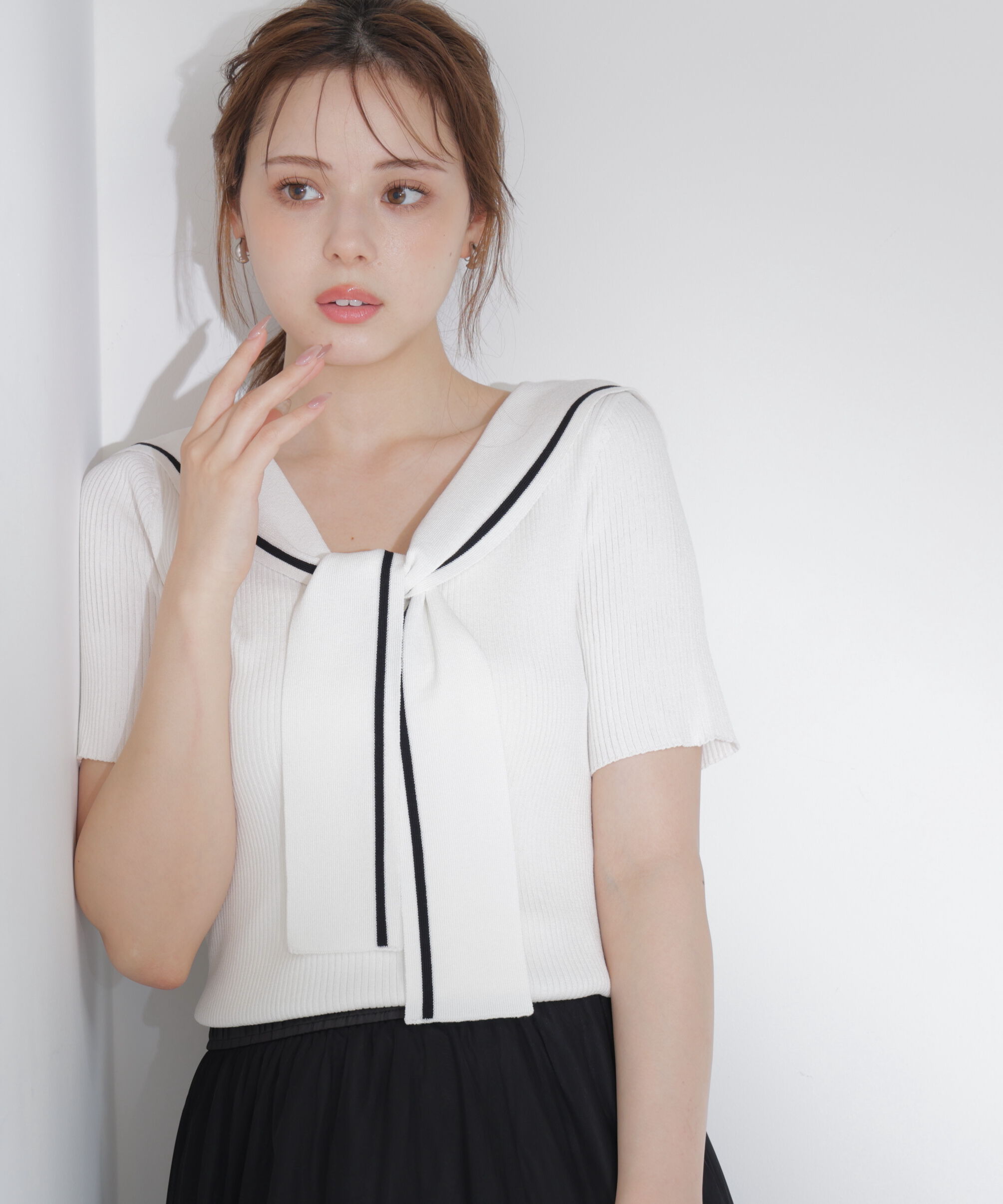 PROPORTION BODY DRESSING「セーラーカラーニットトップス」|ニット・セーター|ホワイト