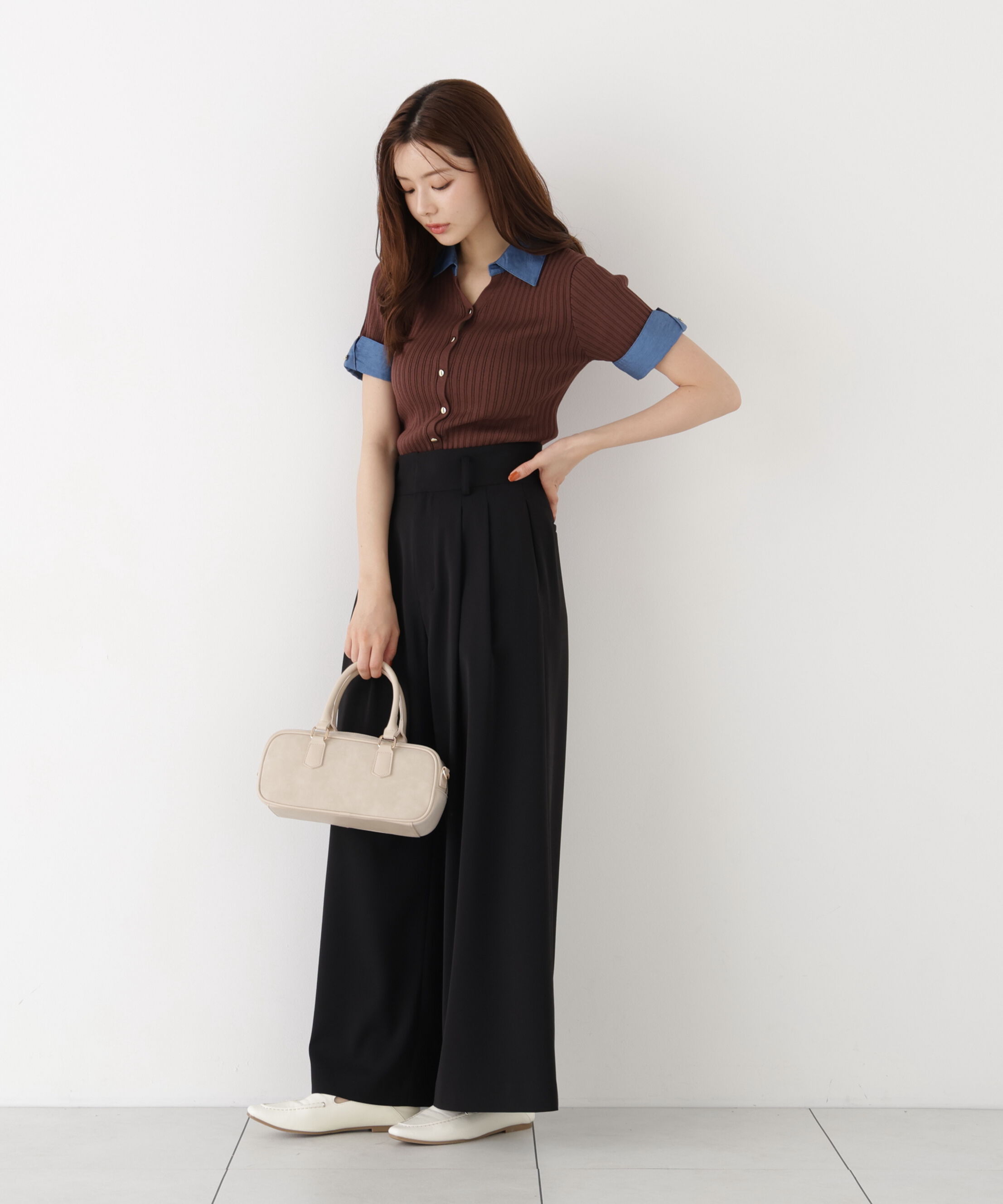 PROPORTION BODY DRESSING「＜a/mie＞デニムカラーリブニット」|カーディガン|