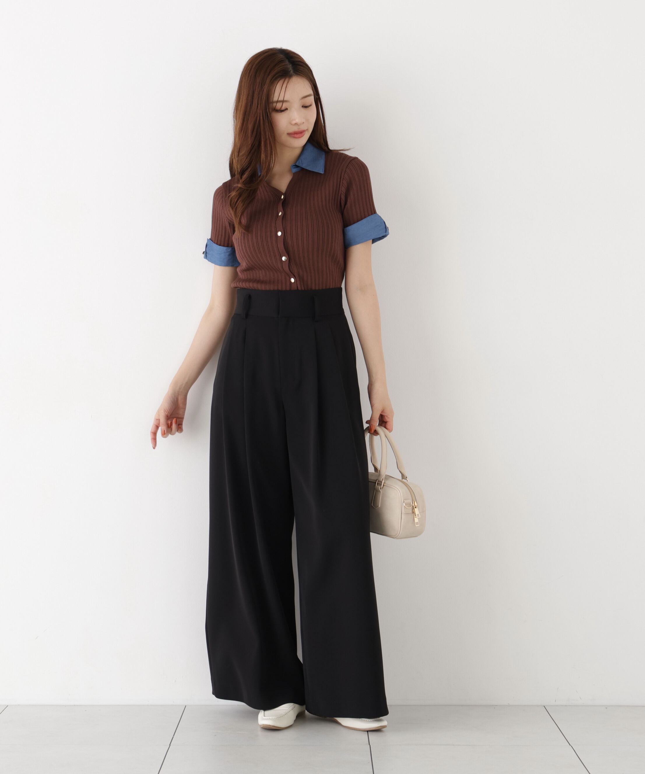 PROPORTION BODY DRESSING「＜a/mie＞デニムカラーリブニット」|カーディガン|