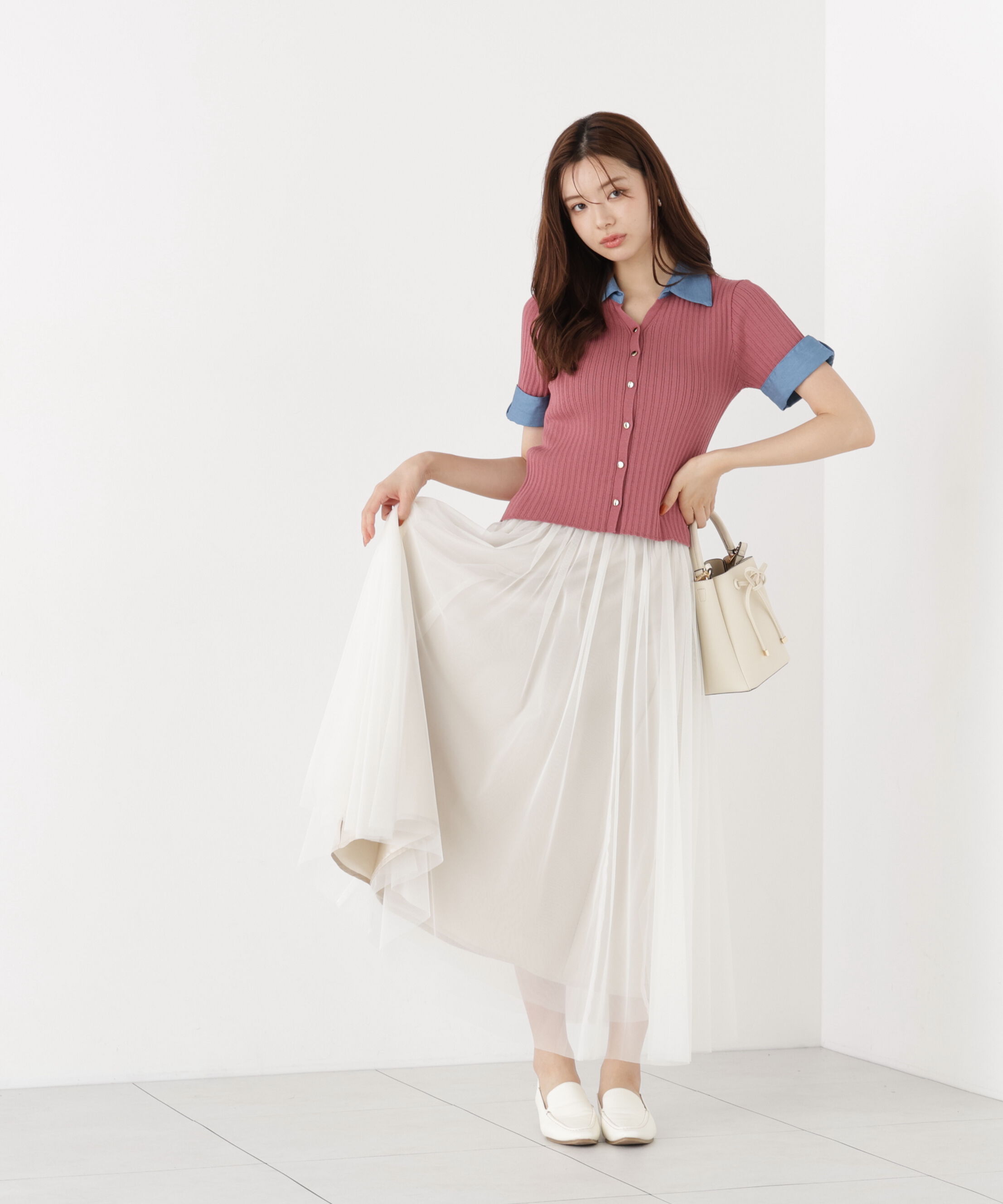 PROPORTION BODY DRESSING「＜a/mie＞デニムカラーリブニット」|カーディガン|