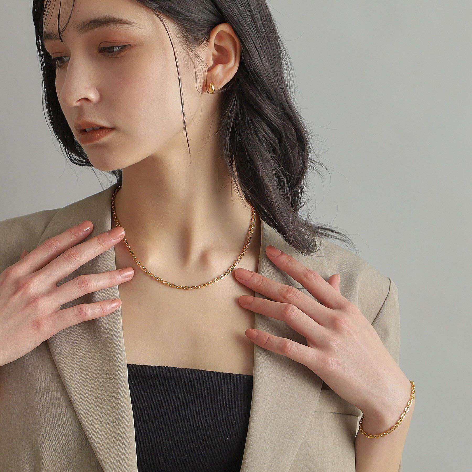 COCOSHNIK ONKITSCH「シルバー デザインチェーン フラットオーバルリンクネックレス GP」|ネックレス|