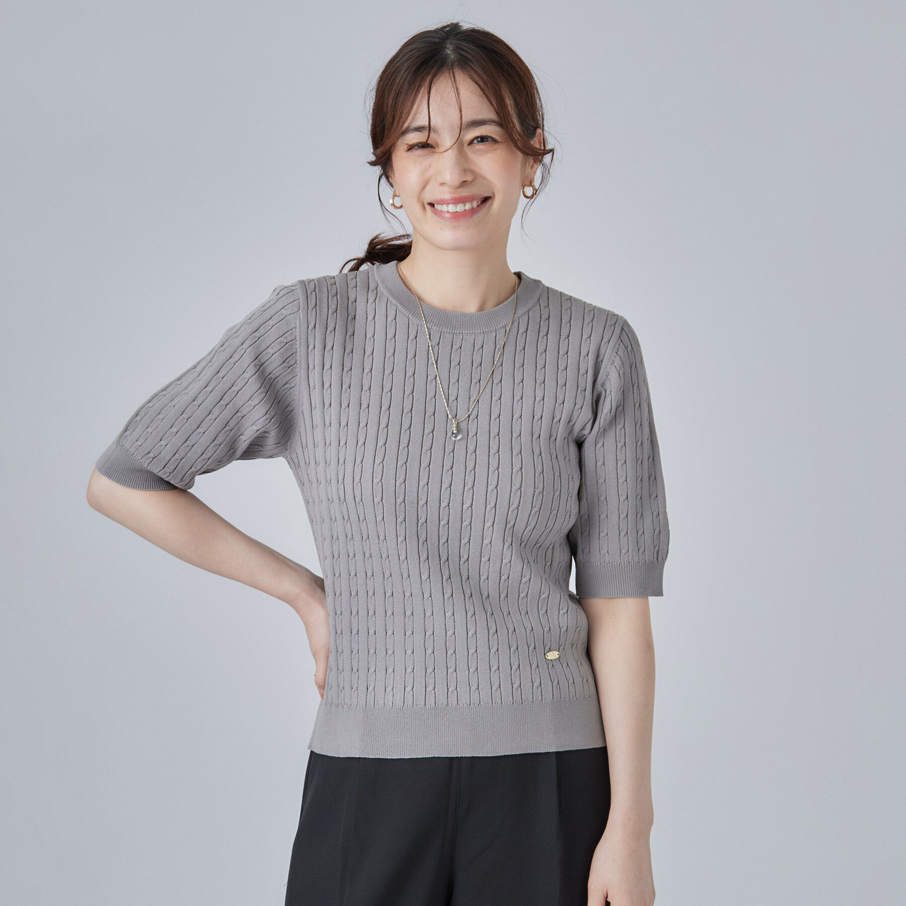 SHOO･LA･RUE「【洗濯機可/S-LL】上品見え ミニケーブルニット」|ニット・セーター|