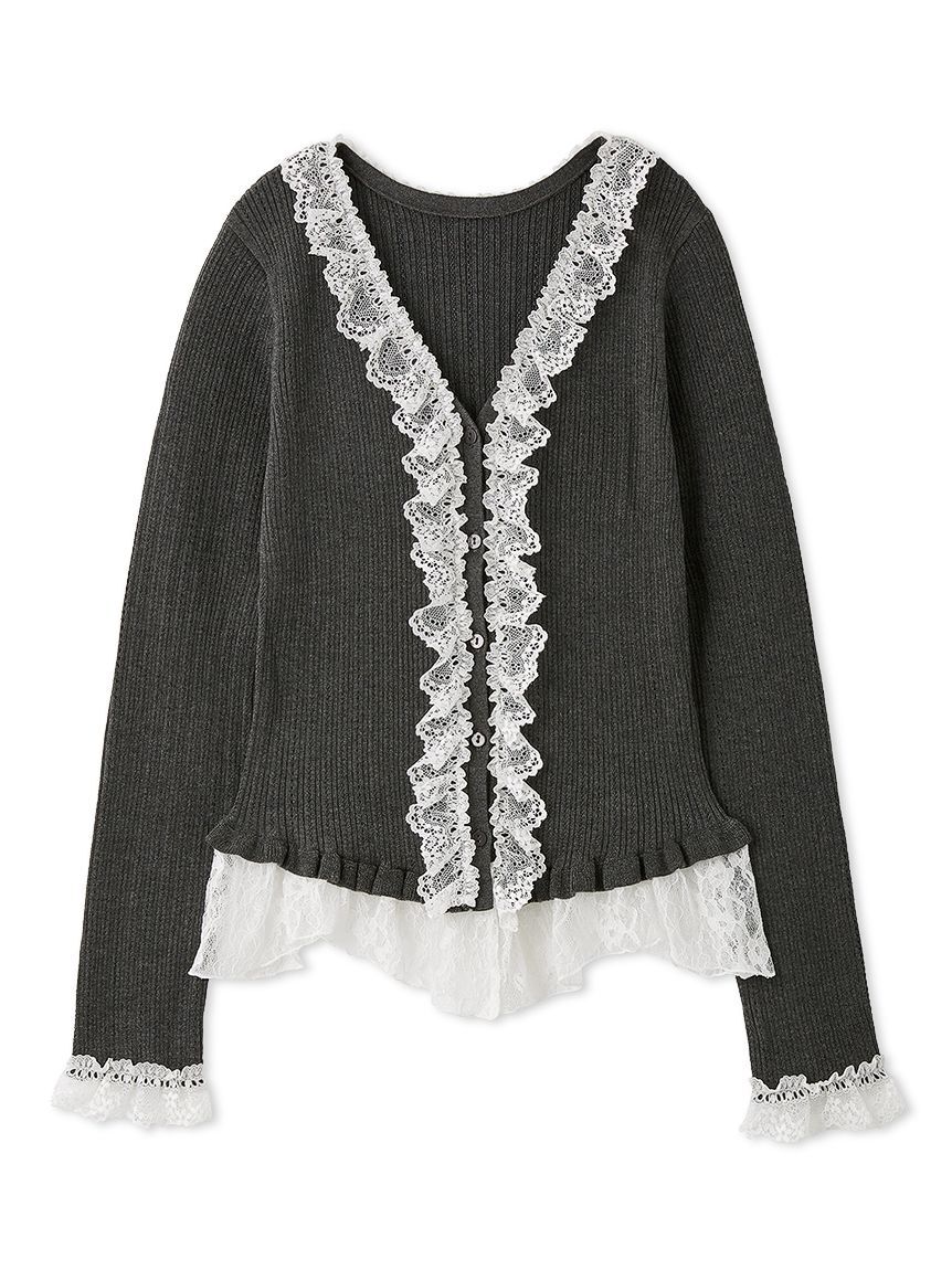 FRAY I.D「フリルレースコンビニットカーデプルオーバー」|ニット・セーター|GRY