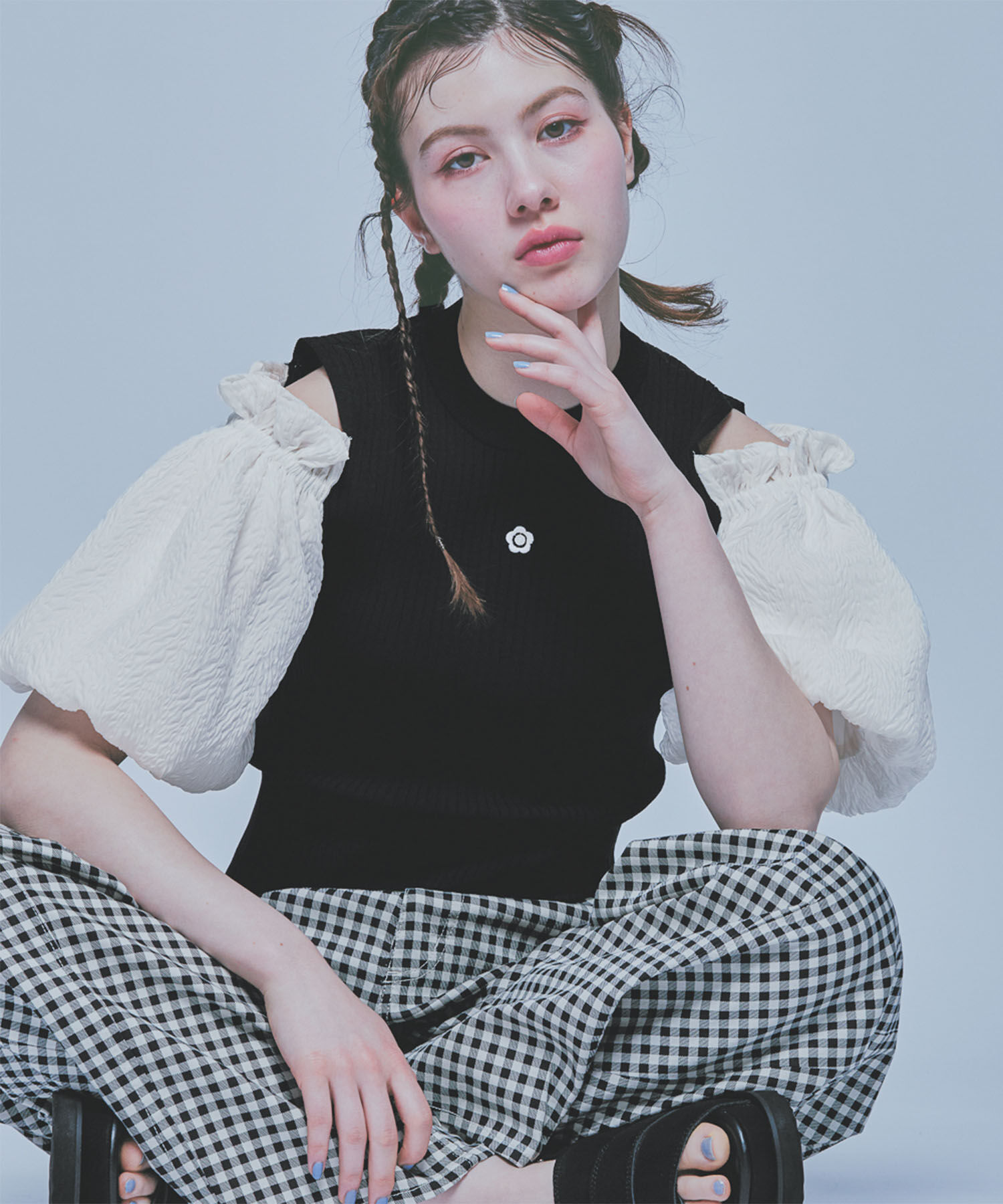 MARY QUANT「シフォン袖ニット プルオーバー」|ニット・セーター|ブラック