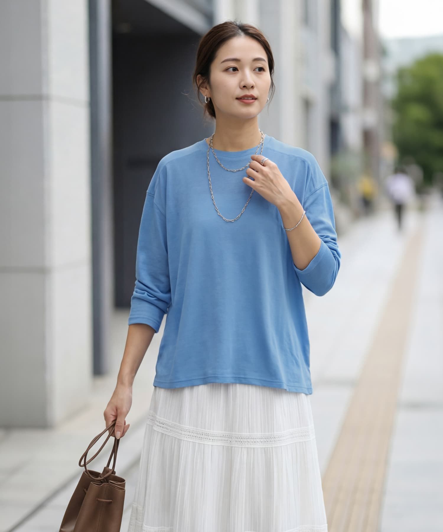 STYLE DELI「とろみ落ち感ニット編みカットトップス」|Tシャツ・カットソー|ブルー