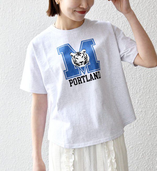 SHIPS any「【SHIPS any別注】THE KNiTS:〈洗濯機可能〉ラウンドヘム プリント ショート TEE」|Tシャツ・カットソー|