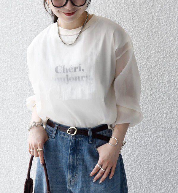 SHIPS any「《予約》SHIPS any:〈手洗い可能〉シアー ワイド トップス  &times; フレンチ ロゴ TEE」|シャツ・ブラウス|