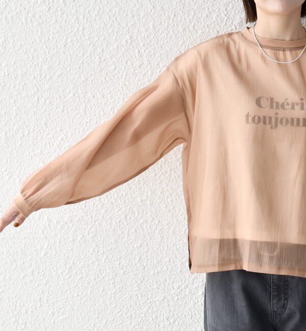 SHIPS any「《予約》SHIPS any:〈手洗い可能〉シアー ワイド トップス  &times; フレンチ ロゴ TEE」|シャツ・ブラウス|