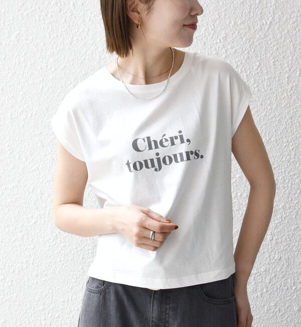 SHIPS any「《予約》SHIPS any:〈手洗い可能〉シアー ワイド トップス  &times; フレンチ ロゴ TEE」|シャツ・ブラウス|