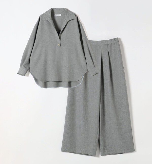 quaranciel「《予約》quaranciel:〈洗濯機可能〉ウールライク Vネック スキッパー シャツ & ワイド パンツ セットアップ」|ワンピース|