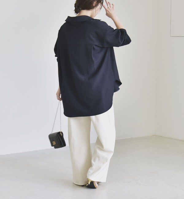 quaranciel「《予約》quaranciel:〈洗濯機可能〉ウールライク Vネック スキッパー シャツ & ワイド パンツ セットアップ」|ワンピース|