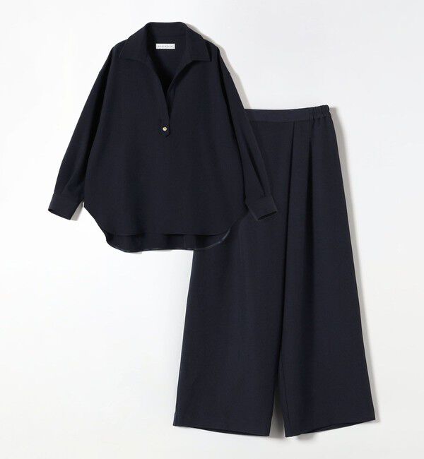 quaranciel「《予約》quaranciel:〈洗濯機可能〉ウールライク Vネック スキッパー シャツ & ワイド パンツ セットアップ」|ワンピース|