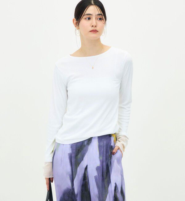 NOLLEY'S「ウォッシャブル袖口シアー切替ロンT」|Tシャツ・カットソー|