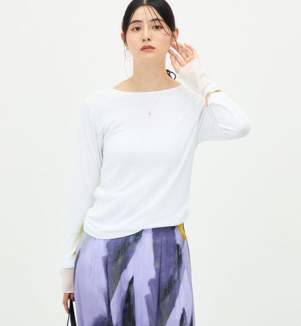 NOLLEY'S「ウォッシャブル袖口シアー切替ロンT」|Tシャツ・カットソー|