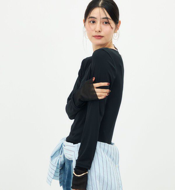 NOLLEY'S「ウォッシャブル袖口シアー切替ロンT」|Tシャツ・カットソー|