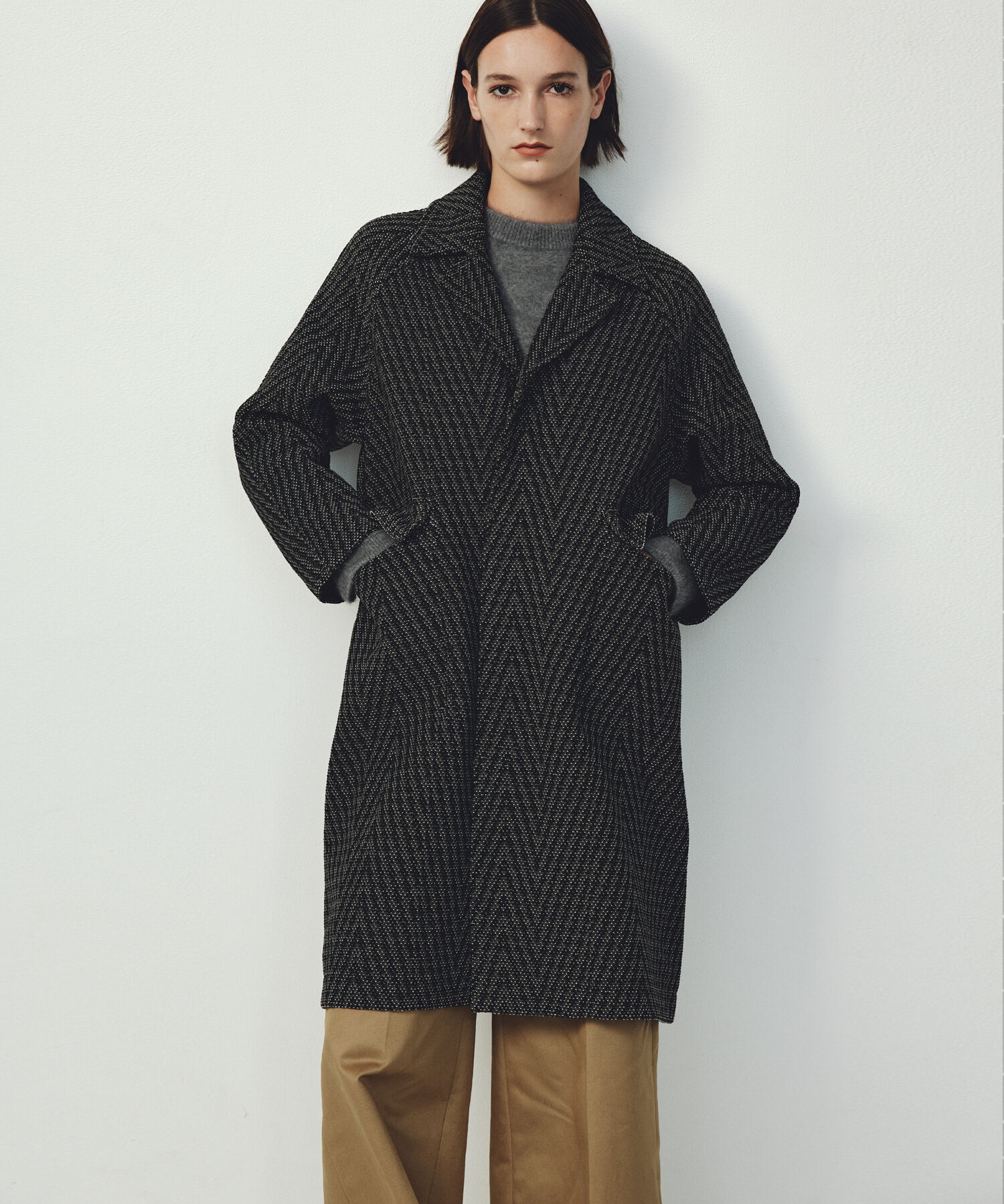 ROPE「【COOHEM】HERRINGBONE TWEED COAT(コーヘン/ヘリンボーンツイードコート)」|ノーカラージャケット|グレー(07)