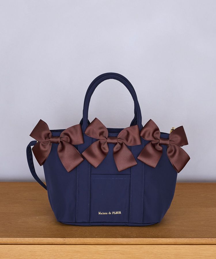 Maison de FLEUR「ボリュームリボン2Wayトートバッグ」|トートバッグ|ネイビー