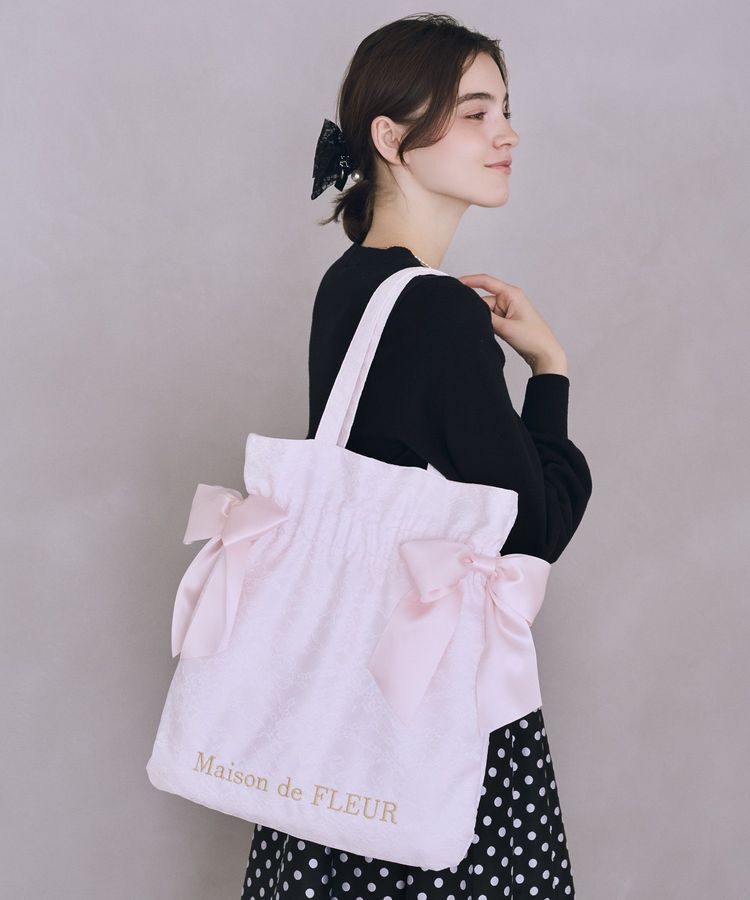 Maison de FLEUR「レースダブルリボントートバッグ」|トートバッグ|ライトピンク
