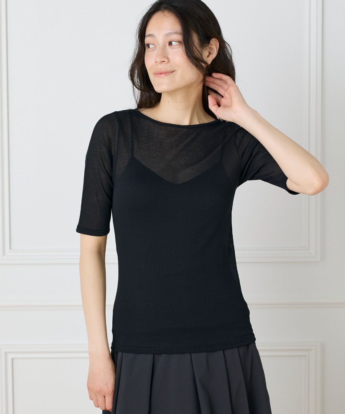 DAY by DAY it&rsquo;s international「シアーテレコボートネック5分袖プルオーバー」|Tシャツ・カットソー|ブラック
