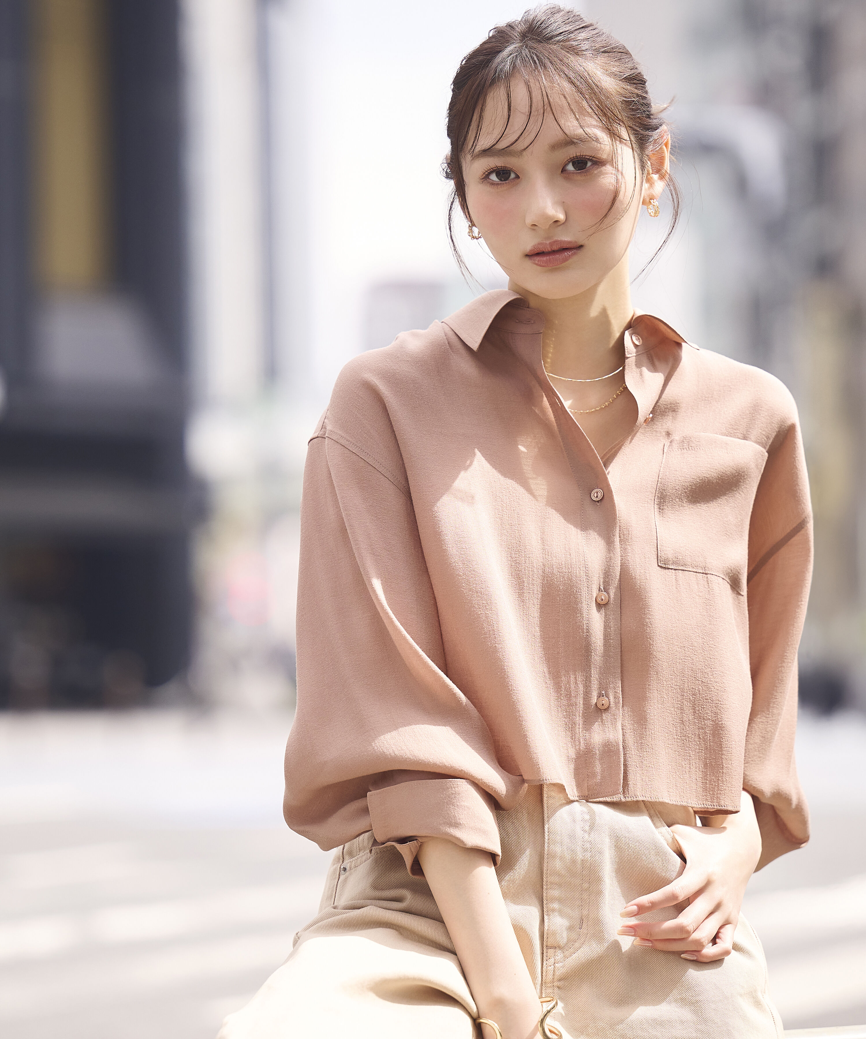 PROPORTION BODY DRESSING「短丈シアーシャツ 26SS」|シャツ・ブラウス|ブラウン