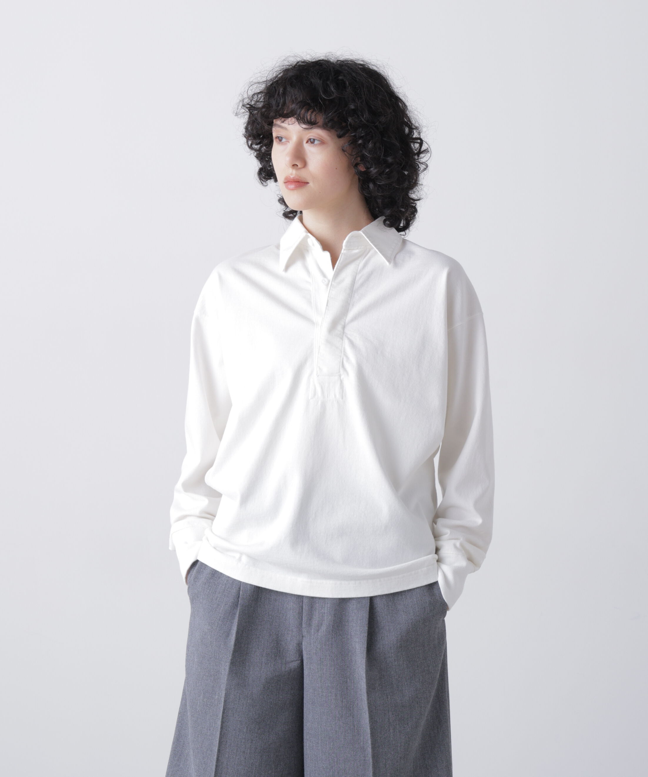 YLEVE 「YLEVE / PIGMENT-DYED COTTON RUGBY SHIRT」|Tシャツ・カットソー|WHITE