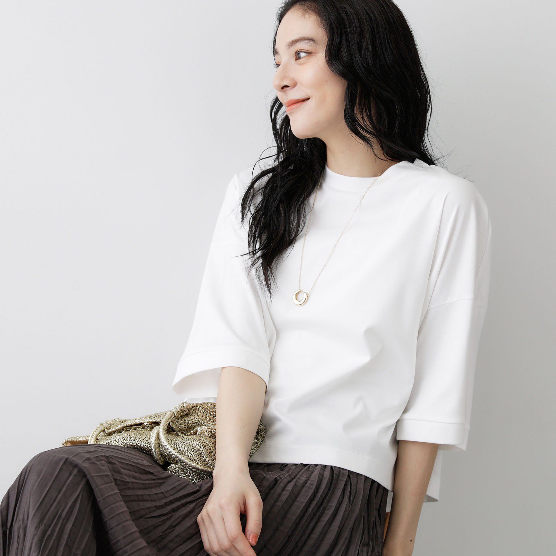 Dessin「【体型カバー】美光沢カットソーボクシーシルエット」|Tシャツ・カットソー|