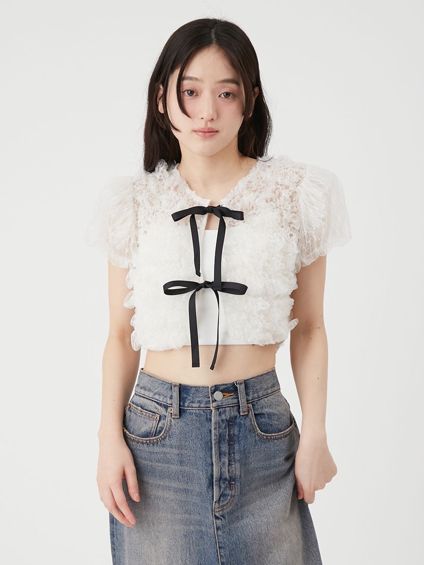 LILY BROWN「シャーリングコンパクトリボントップス」|Tシャツ・カットソー|