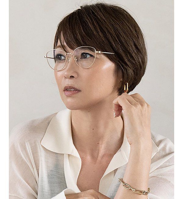  「Zoff｜emiri フォックス型 メガネ |辺見えみり チタン 軽量 メタルフレーム レンズ交換券付」|メガネ|ゴールド