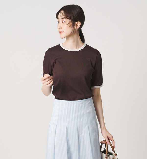 UNITED ARROWS「リブ バイカラーパイピング 五分袖 Tシャツ」|Tシャツ・カットソー|