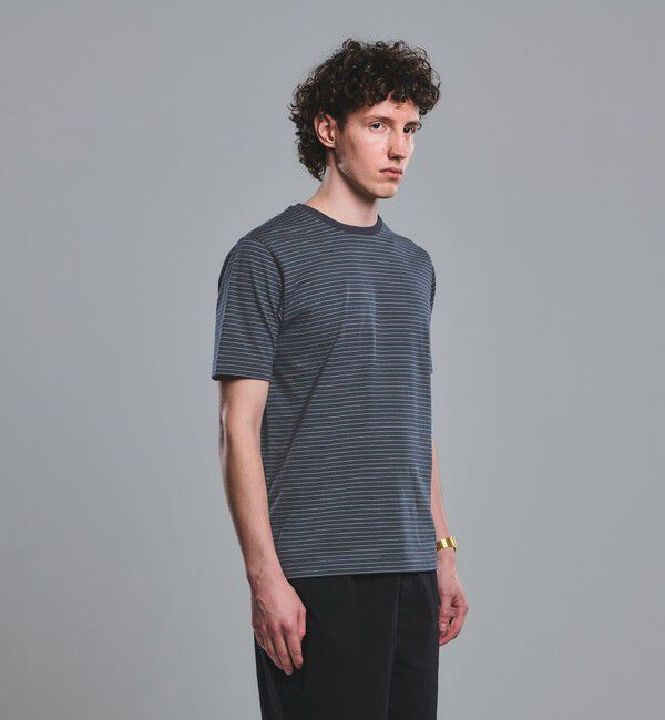 UNITED ARROWS green label relaxing「LONG FIBER COTTON ボーダー クルーネック 半袖 Tシャツ」|Tシャツ・カットソー|NAVY