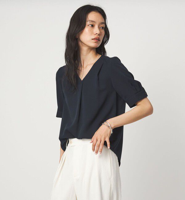 UNITED ARROWS green label relaxing「Vネック ショートスリーブ ブラウス マシンウォッシャブル 」|シャツ・ブラウス|