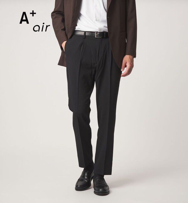 UNITED ARROWS green label relaxing「A+ air メッシュ スタンダード 1プリーツ スラックス -ストレッチ・吸水速乾-」|スラックス|BLACK