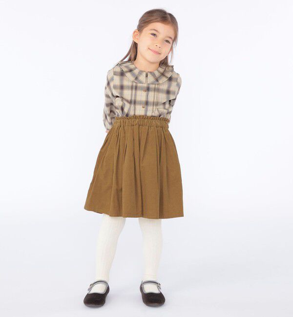 SHIPS KIDS「SHIPS KIDS:100～130cm / プリーツ カラー 長袖 チェック ブラウス」|シャツ・ブラウス|