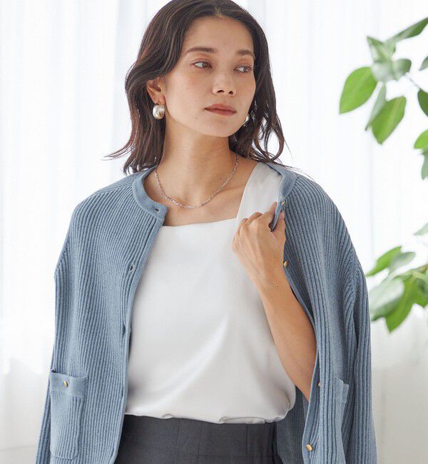 SHIPS for women「〈手洗い可能〉2WAY サテン &times; カットソー スクエア タンクトップ」|タンクトップ|
