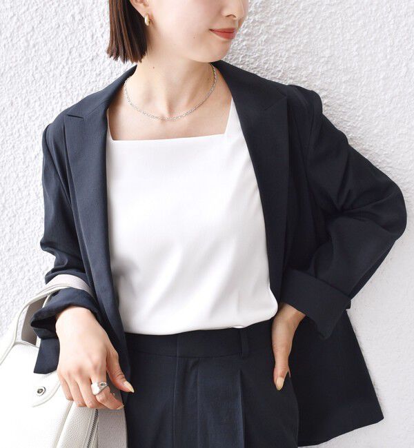 SHIPS for women「〈手洗い可能〉2WAY サテン &times; カットソー スクエア タンクトップ」|タンクトップ|