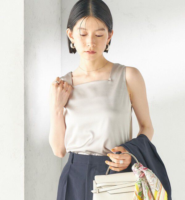 SHIPS for women「〈手洗い可能〉2WAY サテン &times; カットソー スクエア タンクトップ」|タンクトップ|