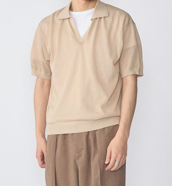 SHIPS「SHIPS:〈手洗い可能〉和紙 スキッパー ニット ポロ」|ポロシャツ|ベージュ