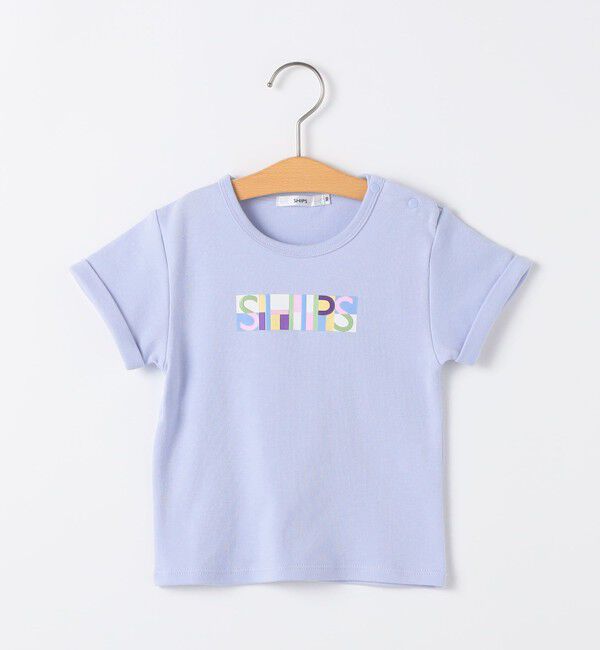 SHIPS KIDS「SHIPS KIDS:80～90cm /ブロックフォント ロゴ Tシャツ」|Tシャツ・カットソー|ライトブルー