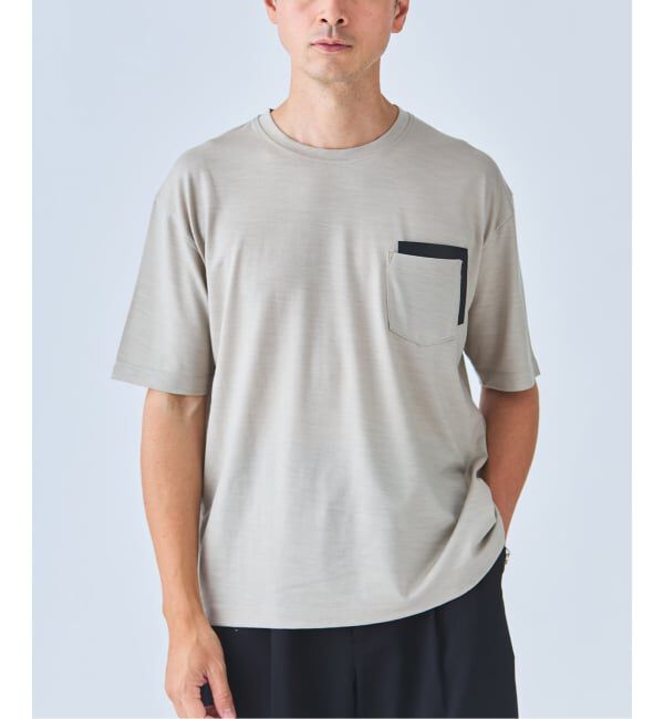 EDIFICE「レザー パッチ ウール Tシャツ」|Tシャツ・カットソー|ベージュ