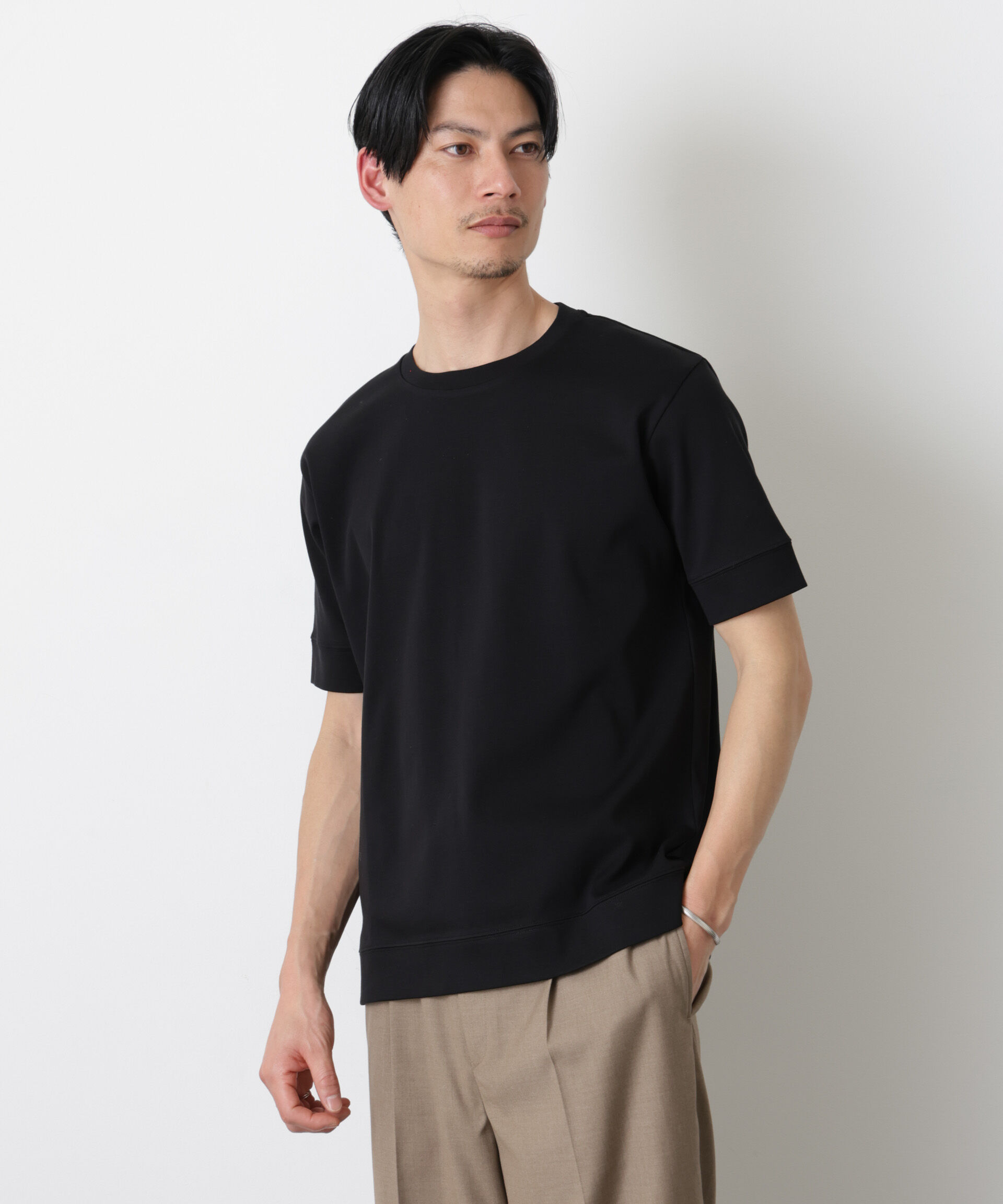 NANO universe「「FORMAL JERSEY」クルーネックカットソー半袖」|Tシャツ・カットソー|ブラック
