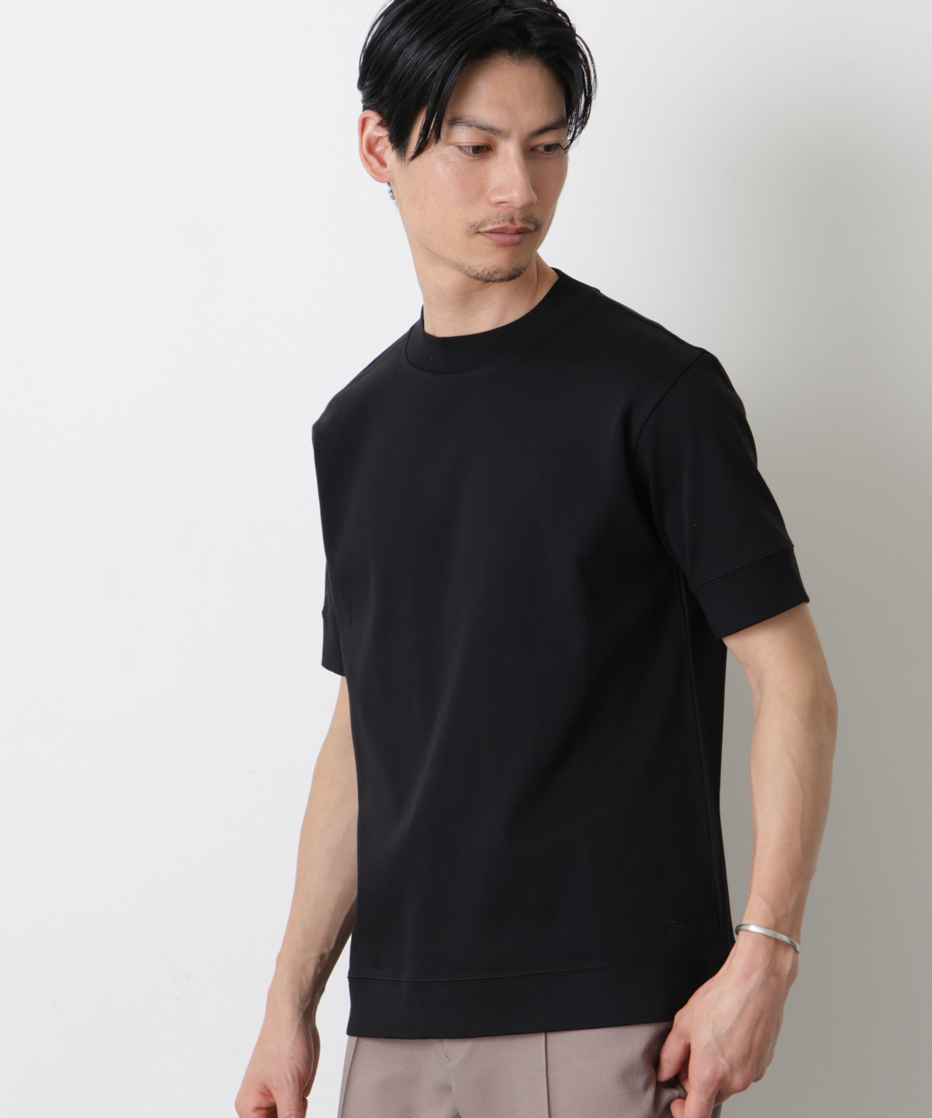 NANO universe「「FORMAL JERSEY」モックネックカットソー半袖」|Tシャツ・カットソー|ブラック