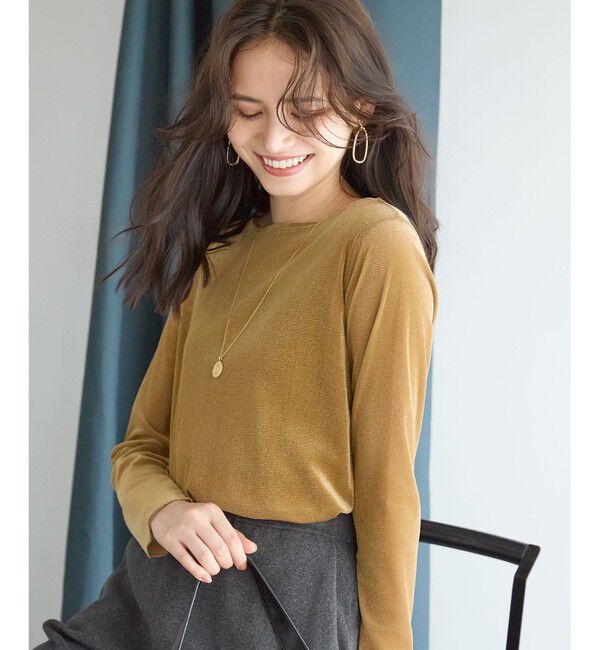 23区「【SLOW/一部店舗限定】ブラッシュドチュール メッシュベロア カットソー」|Tシャツ・カットソー|キャメル系