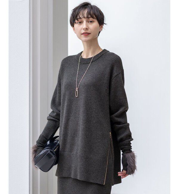 23区「【見上愛さん着用/Oggi掲載/洗える】カシミヤブレンド サイドジップ  ニットチュニック」|ニット・セーター|グレー系