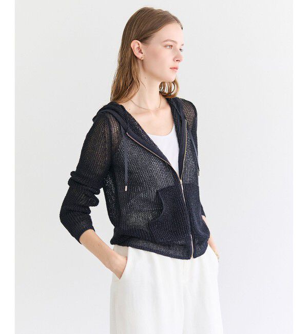 BEIGE,「【ロングセラー・新色追加】OPTICAL / ペーパーヤーンフーディージップニット」|パーカー|Navy